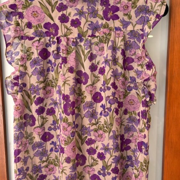 Cabi Trifle Floral Print Ruffle V-neck sleeveless sheer blouse, S, NWOT-never wo - Picture 2 of 2